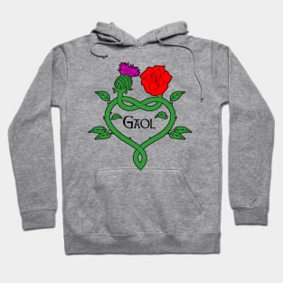 Celtic knotwork stems with red rose, thistle and gaol (love) Hoodie